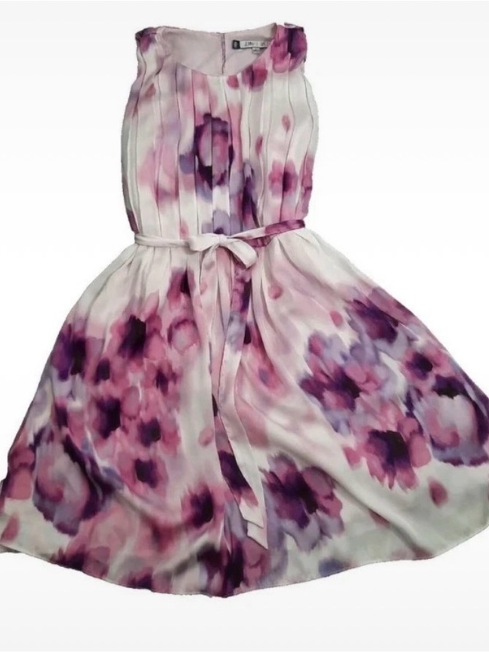 Woman’s  Floral Pleated Belted Dress - Purple/Pink